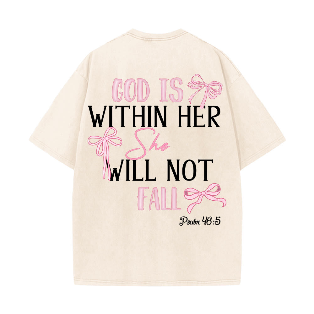 Christianartworkshop God Is Within Her Psalm 46:5 Bow Accent Unisex Washed T-shirt