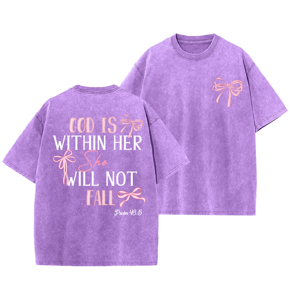 Christianartworkshop God Is Within Her Psalm 46:5 Bow Accent Unisex Washed T-shirt