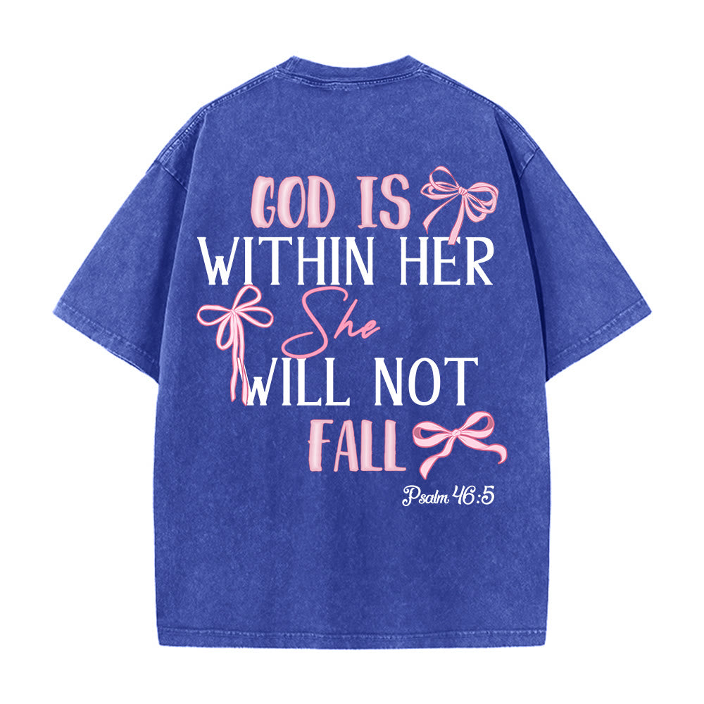 Christianartworkshop God Is Within Her Psalm 46:5 Bow Accent Unisex Washed T-shirt