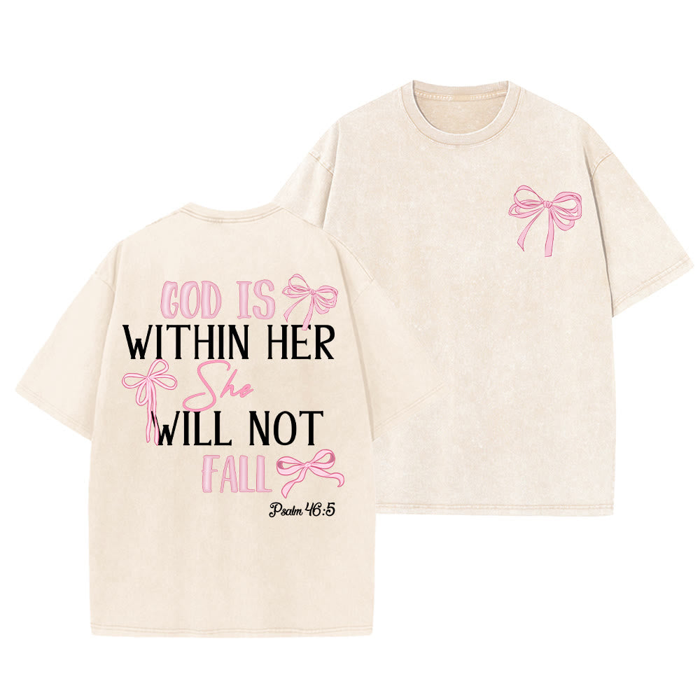 Christianartworkshop God Is Within Her Psalm 46:5 Bow Accent Unisex Washed T-shirt