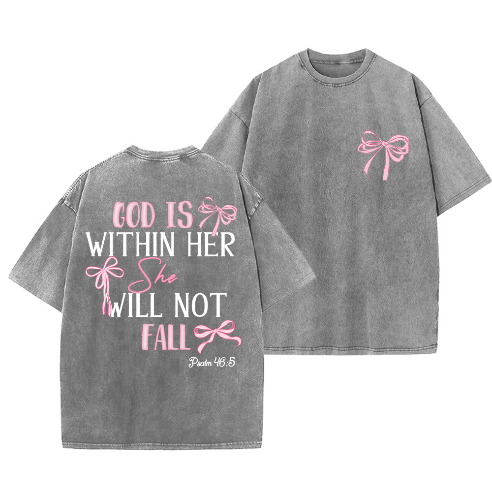 Christianartworkshop God Is Within Her Psalm 46:5 Bow Accent Unisex Washed T-shirt