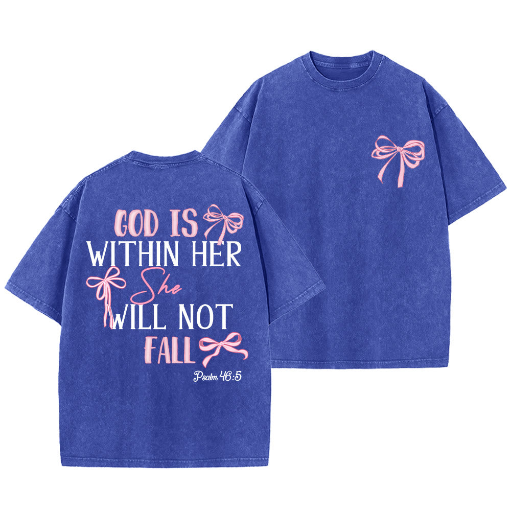 Christianartworkshop God Is Within Her Psalm 46:5 Bow Accent Unisex Washed T-shirt