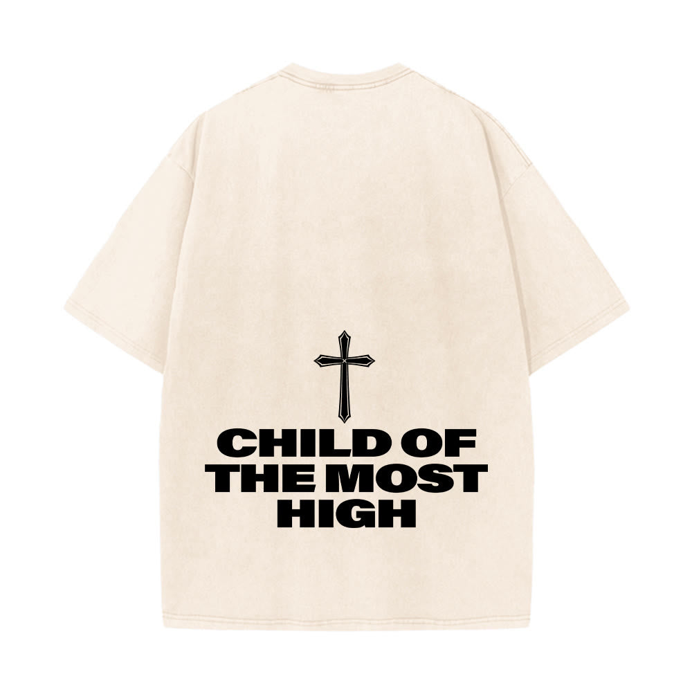 Christianartworkshop Child of the Most High Cross Bold Lettering Unisex Washed T-shirt