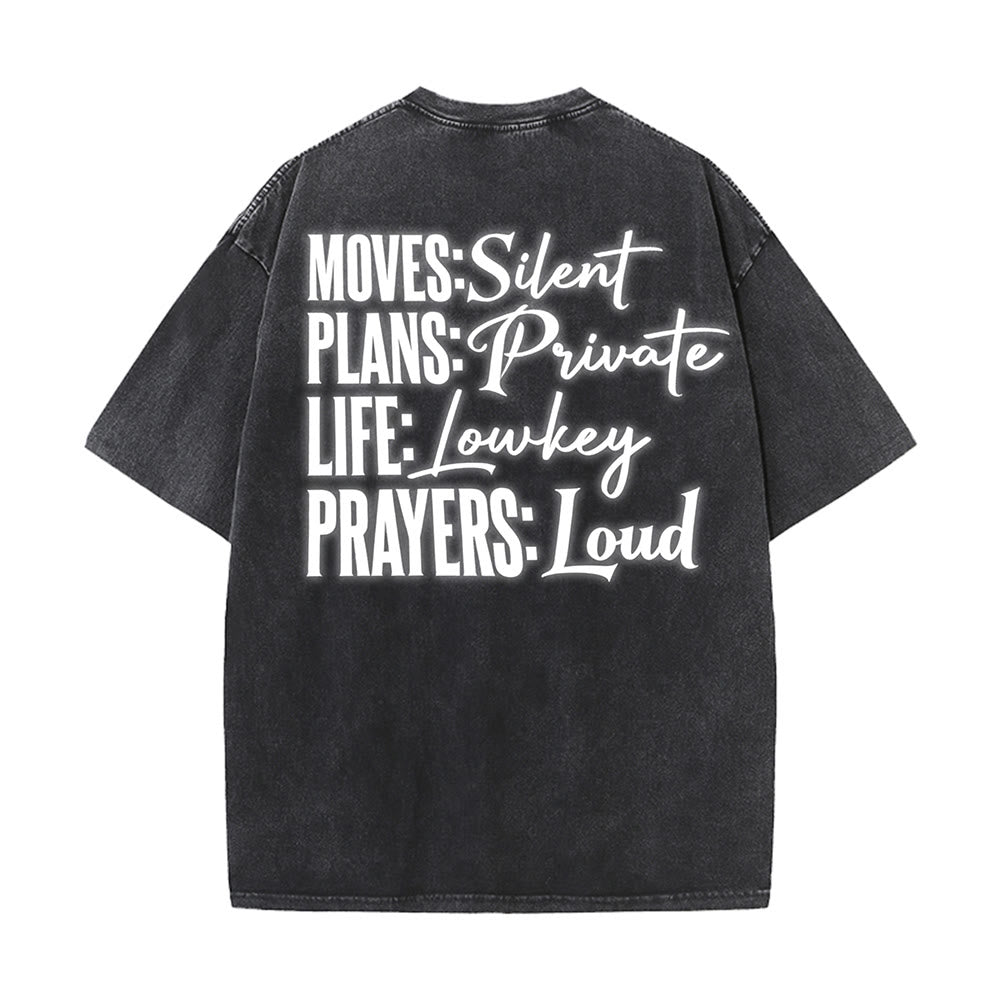 Christianartworkshop Moves Silent Prayers Loud Stylized Cross Mixed Lettering Unisex Washed T-shirt