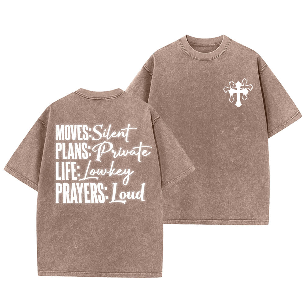 Christianartworkshop Moves Silent Prayers Loud Stylized Cross Mixed Lettering Unisex Washed T-shirt