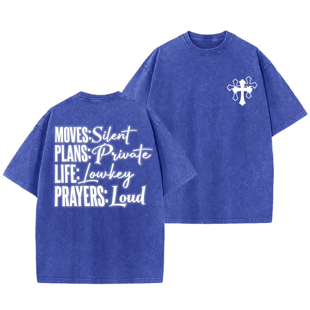 Christianartworkshop Moves Silent Prayers Loud Stylized Cross Mixed Lettering Unisex Washed T-shirt