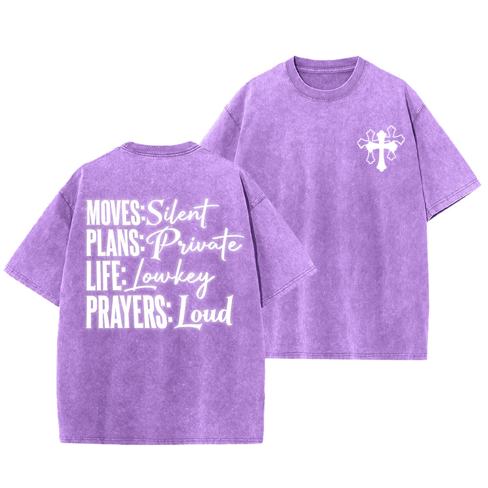 Christianartworkshop Moves Silent Prayers Loud Stylized Cross Mixed Lettering Unisex Washed T-shirt