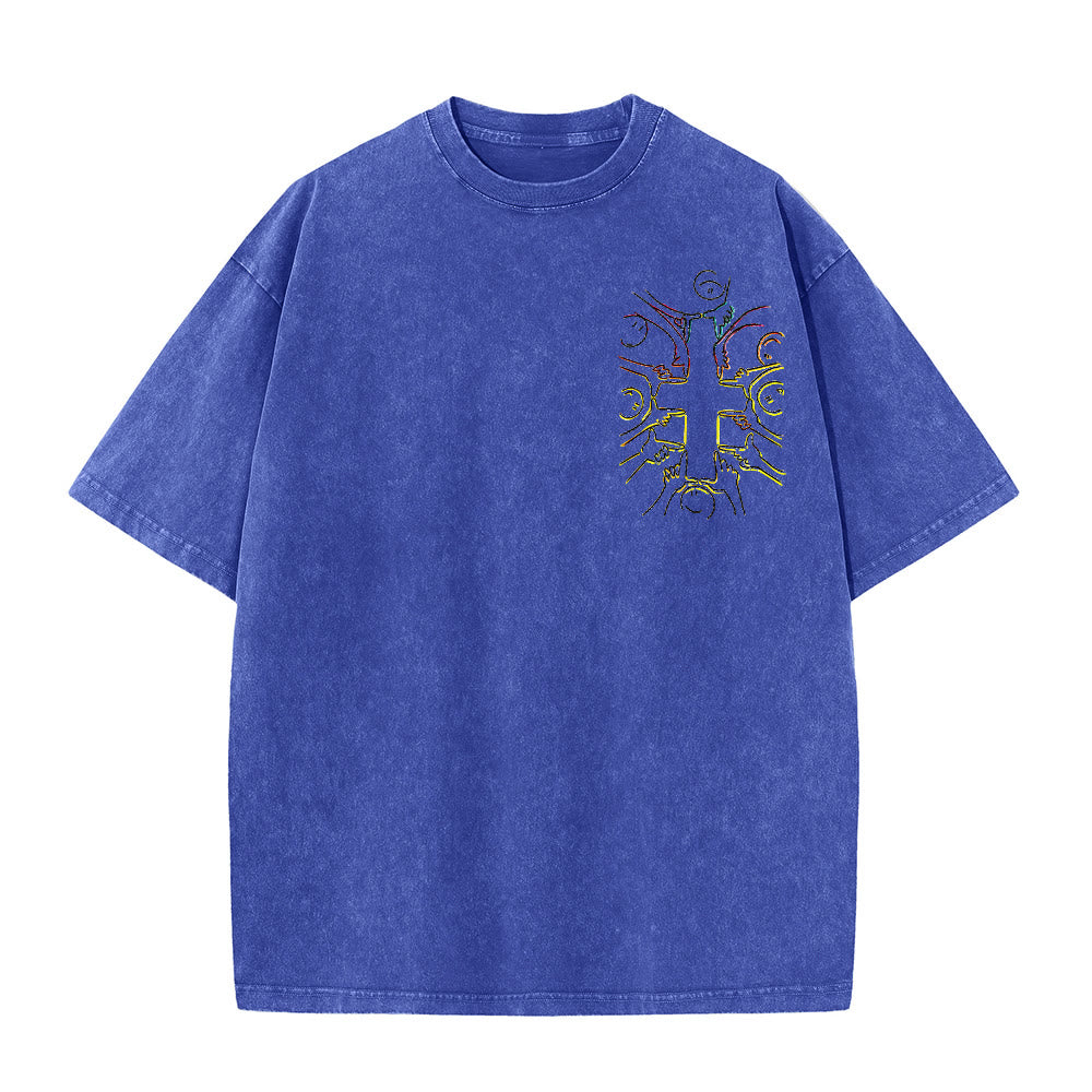 Christianartworkshop Unity Cross Human Figure Line Art Unisex Washed T-shirt