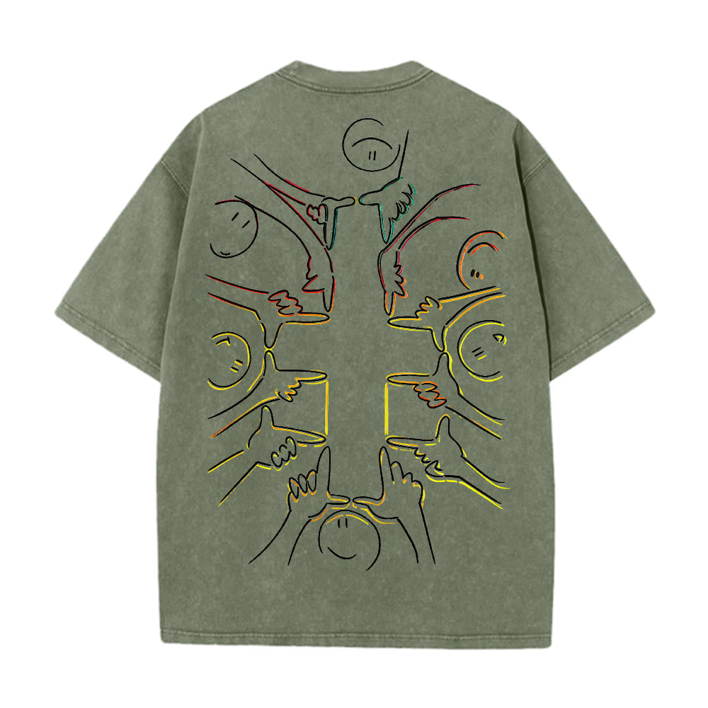 Christianartworkshop Unity Cross Human Figure Line Art Unisex Washed T-shirt