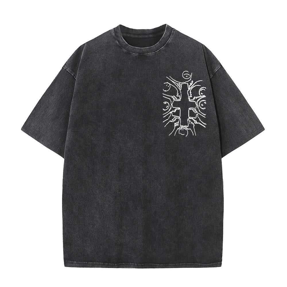 Christianartworkshop Unity Cross Human Figure Line Art Unisex Washed T-shirt