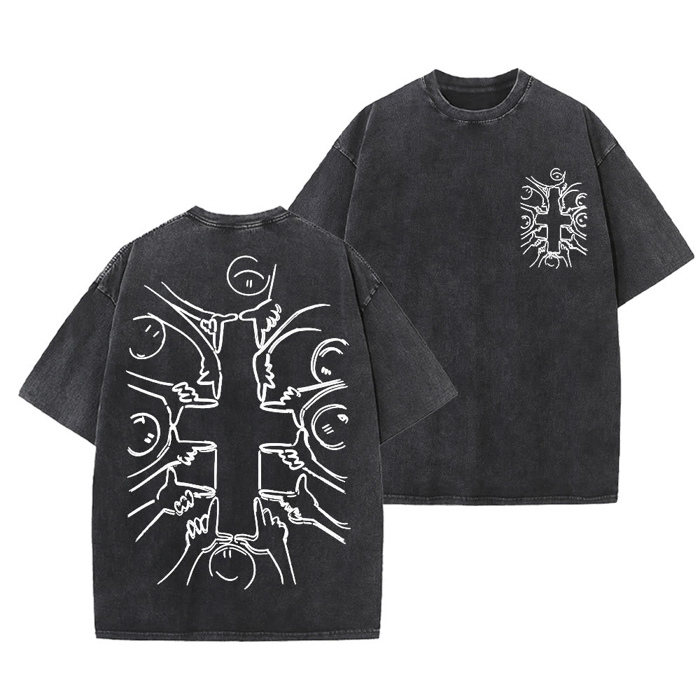 Christianartworkshop Unity Cross Human Figure Line Art Unisex Washed T-shirt
