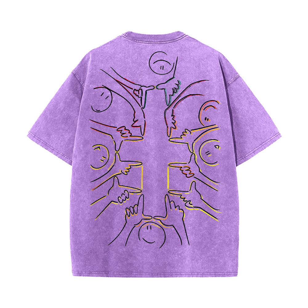 Christianartworkshop Unity Cross Human Figure Line Art Unisex Washed T-shirt
