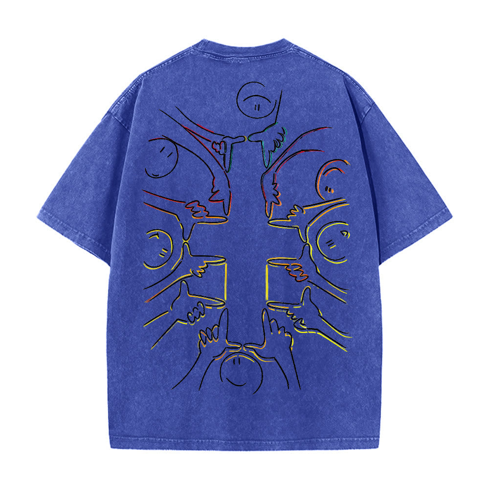 Christianartworkshop Unity Cross Human Figure Line Art Unisex Washed T-shirt