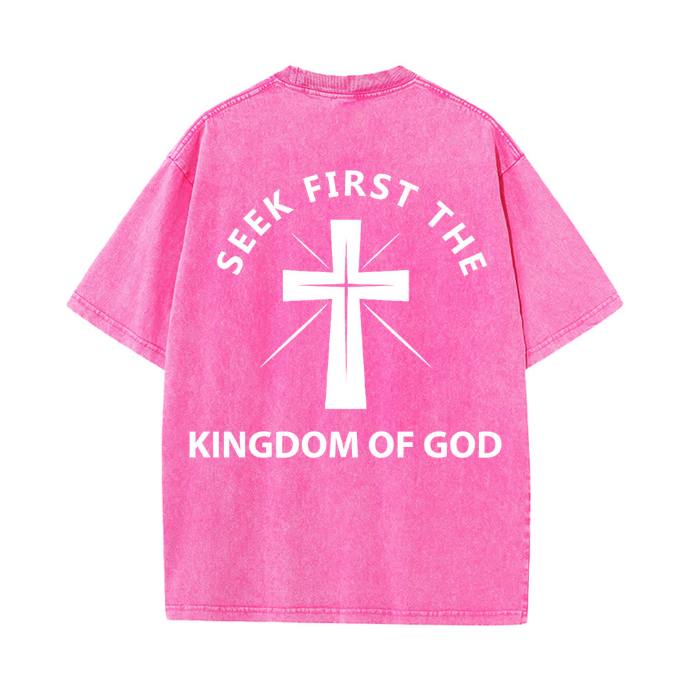 Christianartworkshop Seek First the Kingdom of God Unisex Washed T-Shirt