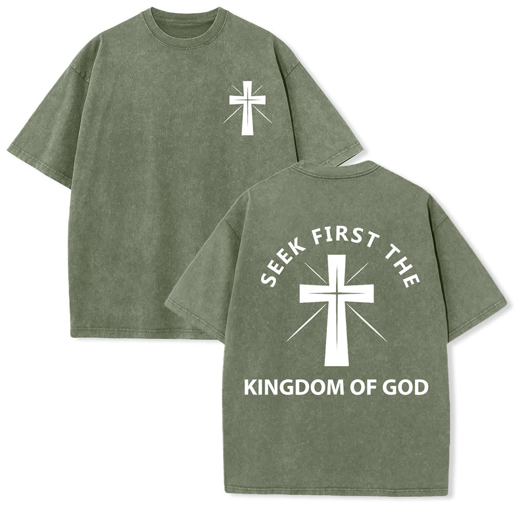 Christianartworkshop Seek First the Kingdom of God Unisex Washed T-Shirt