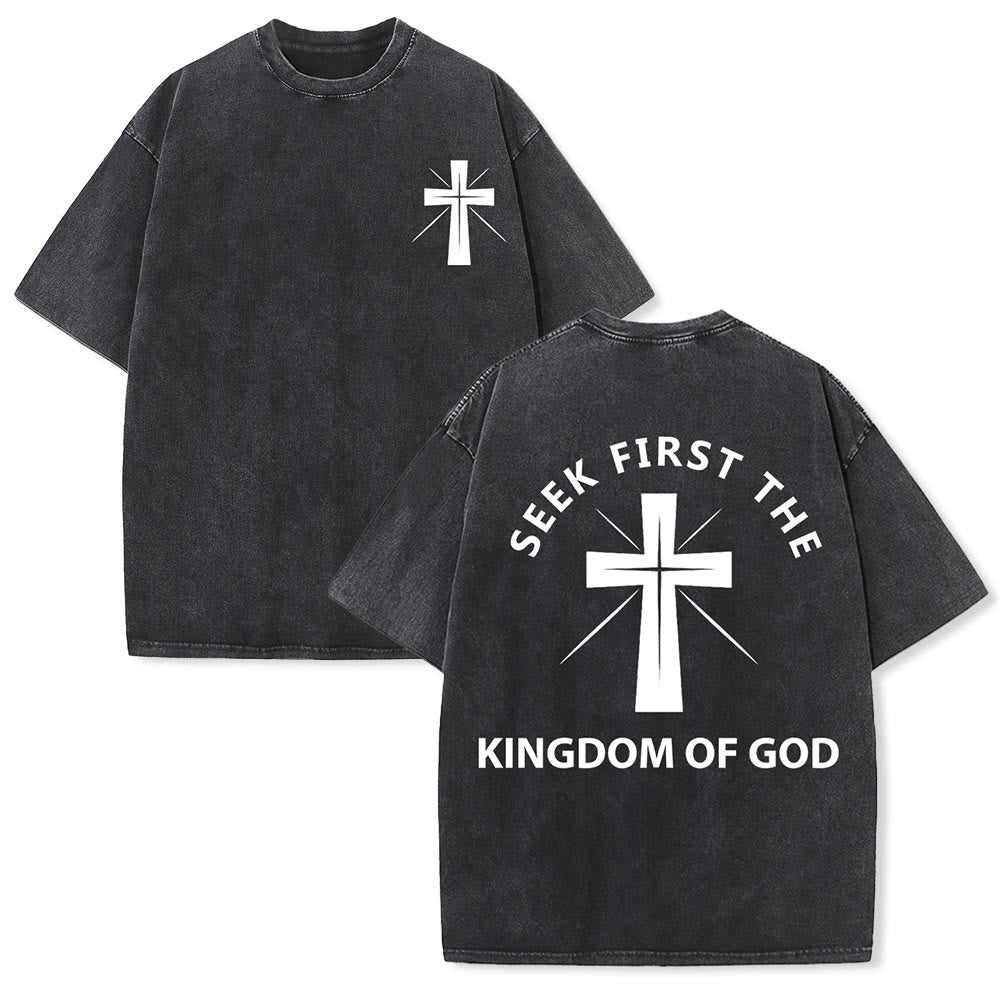 Christianartworkshop Seek First the Kingdom of God Unisex Washed T-Shirt