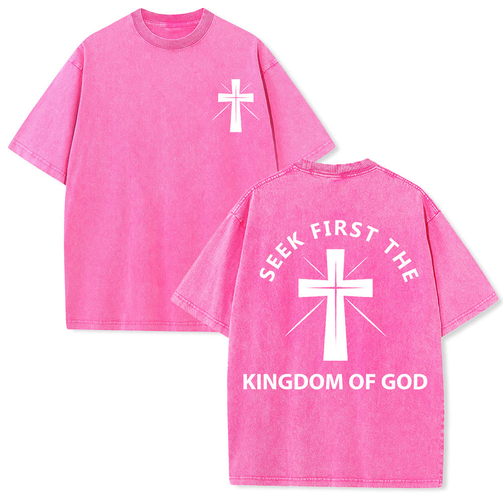Christianartworkshop Seek First the Kingdom of God Unisex Washed T-Shirt