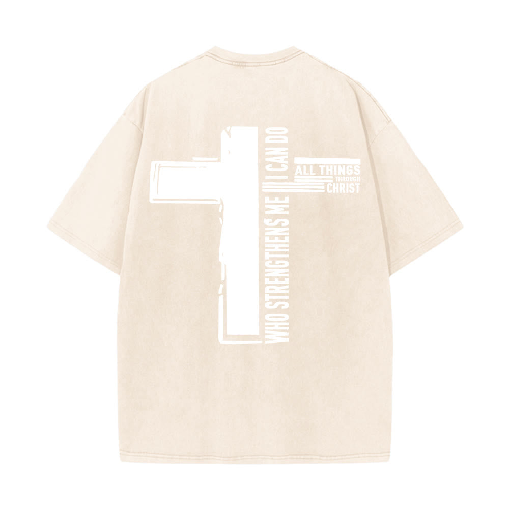 Christianartworkshop God Is Good Philippians 4:13 Cross Unisex Washed T-Shirt