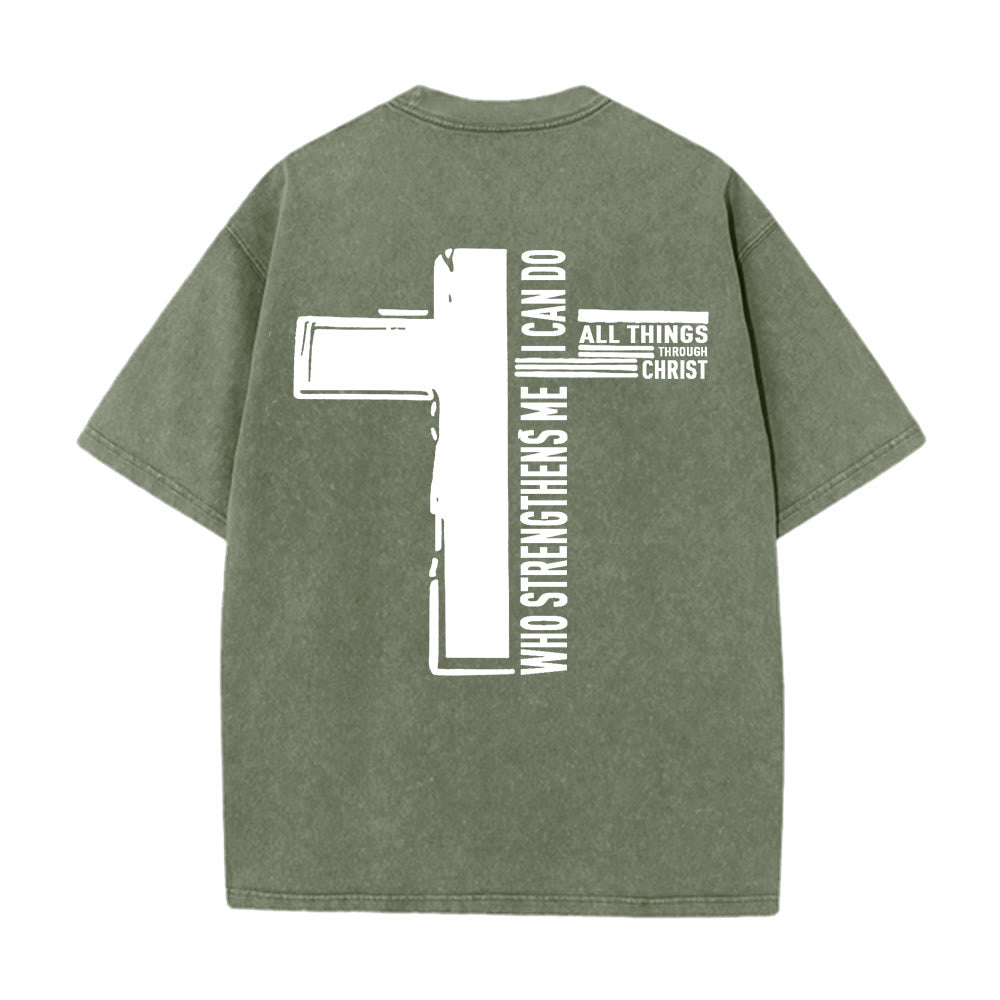 Christianartworkshop God Is Good Philippians 4:13 Cross Unisex Washed T-Shirt
