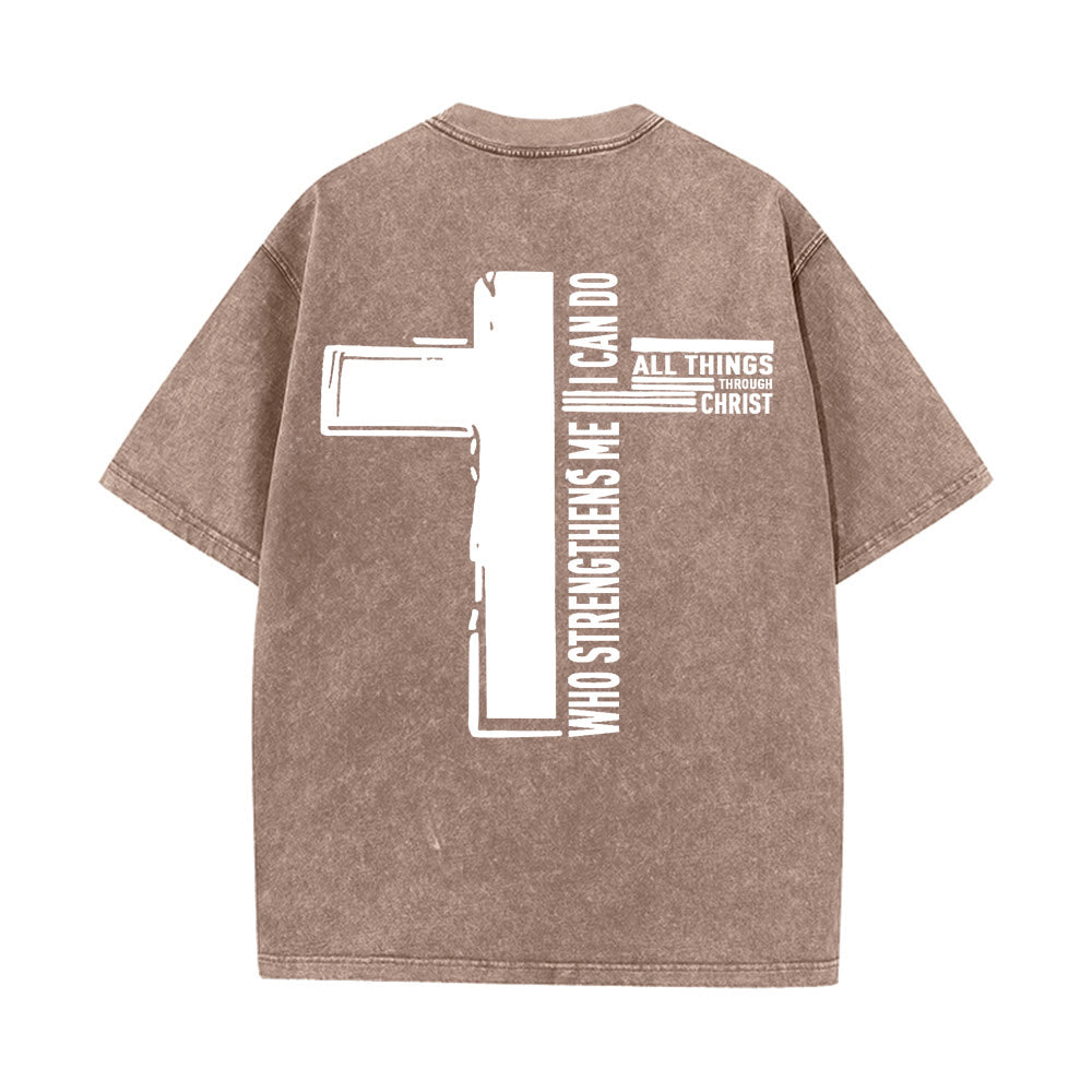 Christianartworkshop God Is Good Philippians 4:13 Cross Unisex Washed T-Shirt