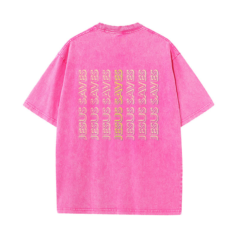 Christianartworkshop Jesus Saves Repeat Text Unisex Washed T-Shirt