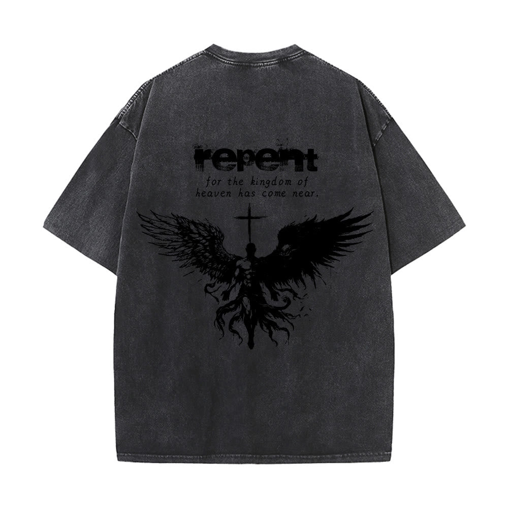 Christianartworkshop Repent For The Kingdom Of Heaven Unisex Washed T-Shirt