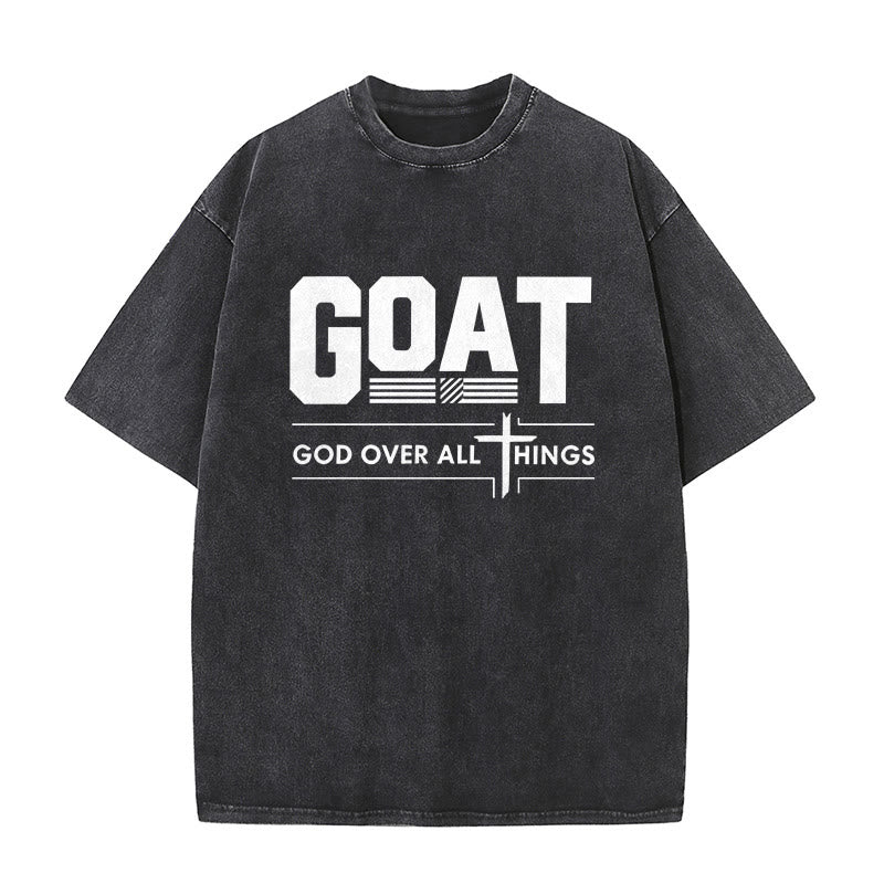 Christianartworkshop GOAT God Over All Things Faith Statement Washed Unisex T-Shirt