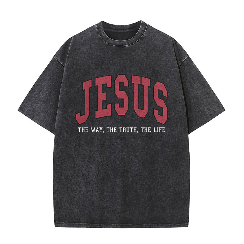Christianartworkshop Streetwear Style "Jesus The Way The Truth The Life" Washed Unisex T-Shirt