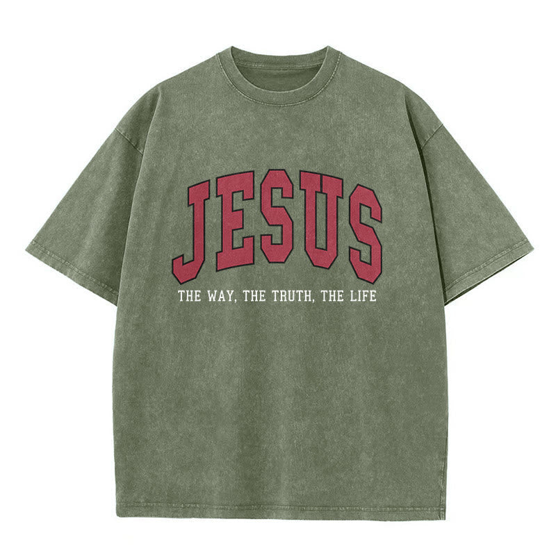 Christianartworkshop Streetwear Style "Jesus The Way The Truth The Life" Washed Unisex T-Shirt