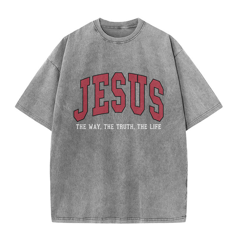 Christianartworkshop Streetwear Style "Jesus The Way The Truth The Life" Washed Unisex T-Shirt