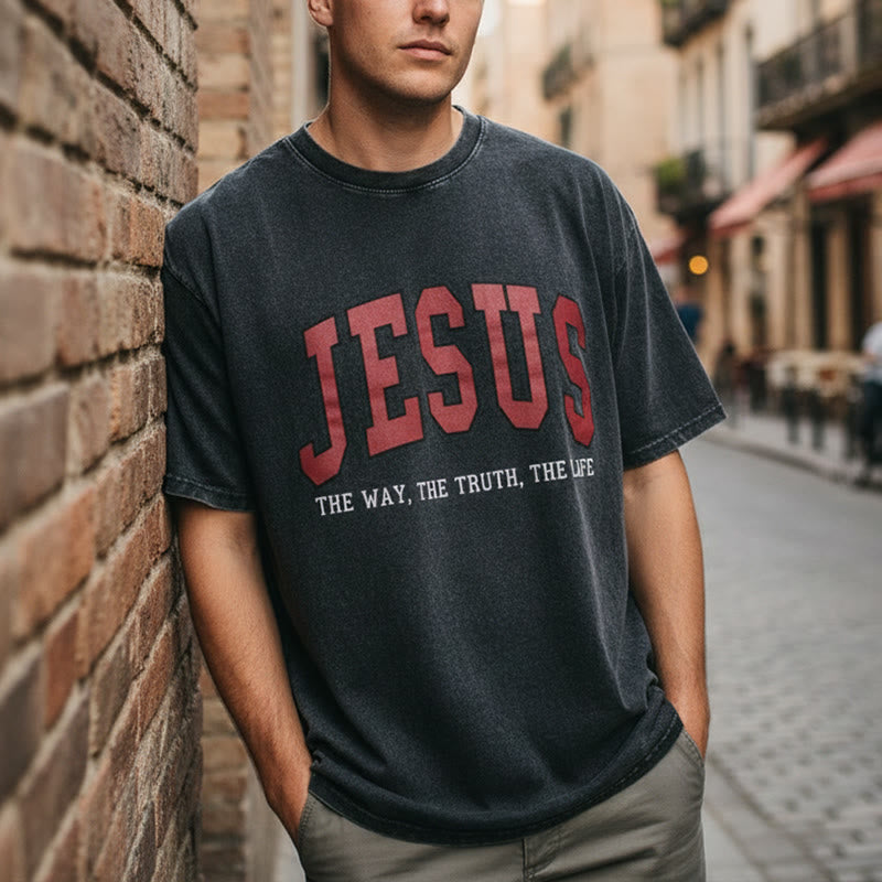 Christianartworkshop Streetwear Style "Jesus The Way The Truth The Life" Washed Unisex T-Shirt