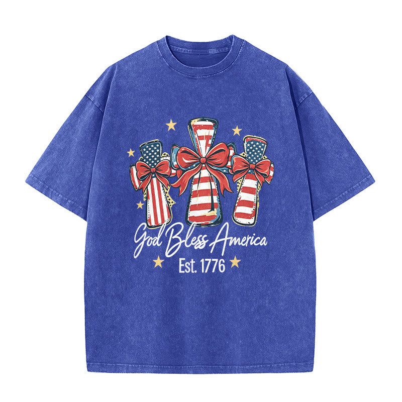 Christianartworkshop Coquette Bow American Flag Love Washed Unisex T-Shirt