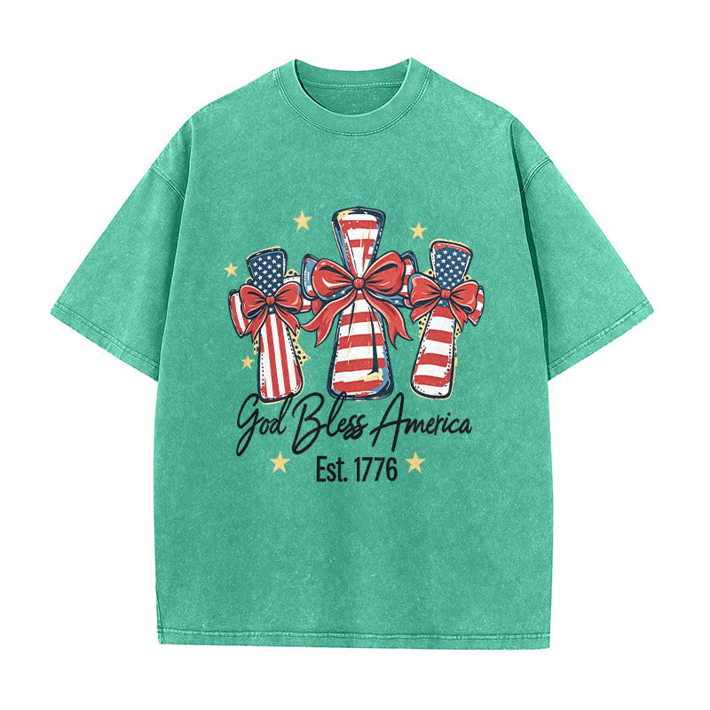 Christianartworkshop Coquette Bow American Flag Love Washed Unisex T-Shirt