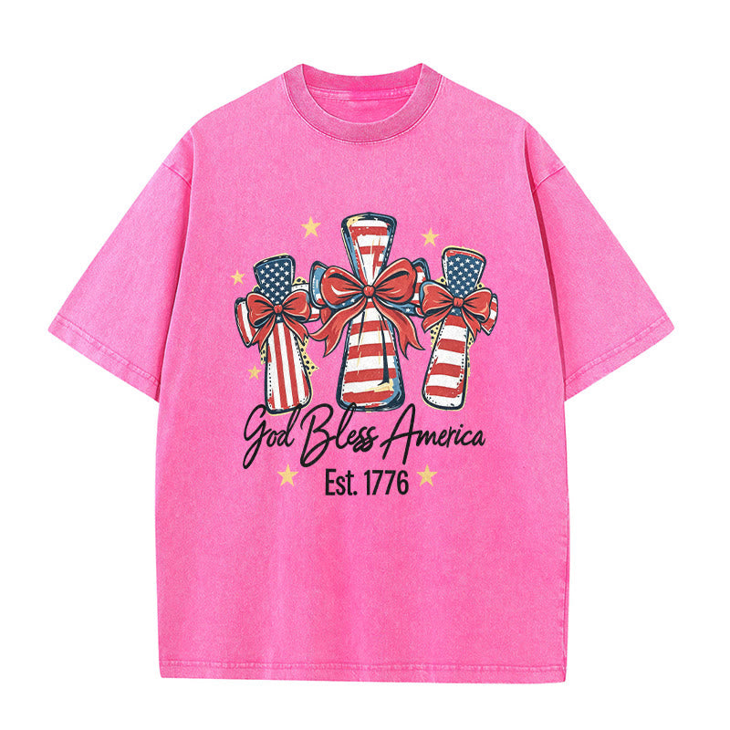 Christianartworkshop Coquette Bow American Flag Love Washed Unisex T-Shirt