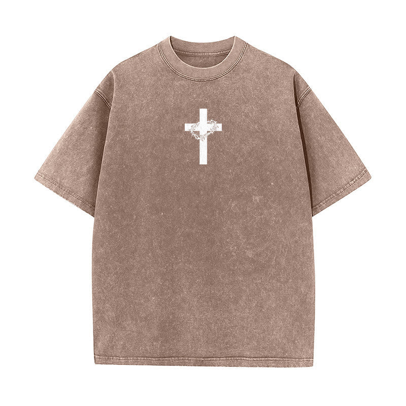 Christianartworkshop Cross with Crown of Thorns Detail Washed Unisex T-Shirt