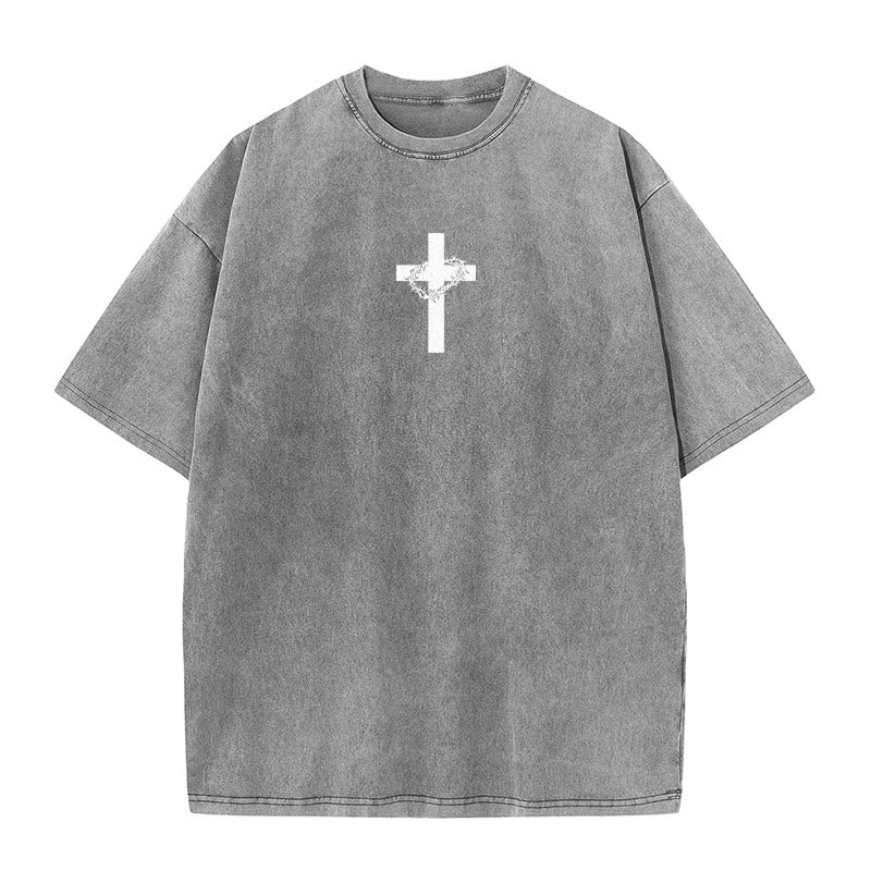 Christianartworkshop Cross with Crown of Thorns Detail Washed Unisex T-Shirt