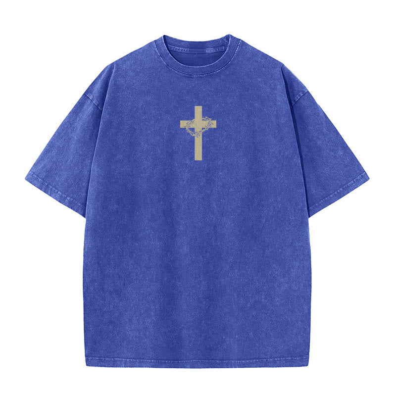Christianartworkshop Cross with Crown of Thorns Detail Washed Unisex T-Shirt