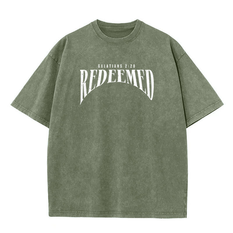 Christianartworkshop "Redeemed" Galatians 2:20 Front & Back Print Washed Unisex T-Shirt