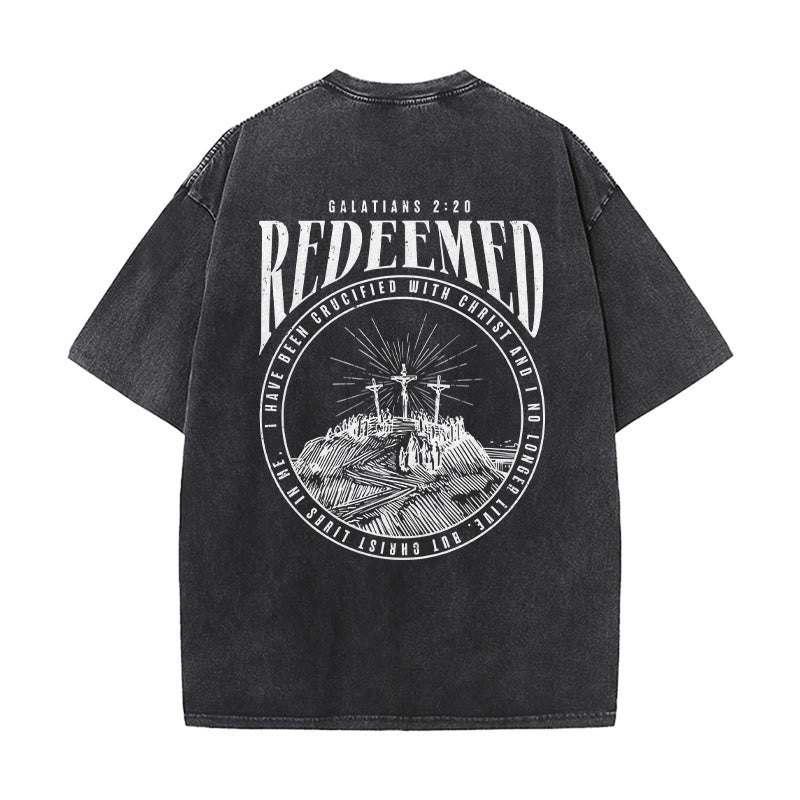 Christianartworkshop "Redeemed" Galatians 2:20 Front & Back Print Washed Unisex T-Shirt