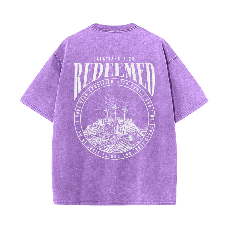 Christianartworkshop "Redeemed" Galatians 2:20 Front & Back Print Washed Unisex T-Shirt