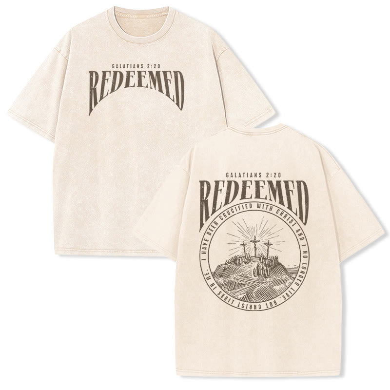 Christianartworkshop "Redeemed" Galatians 2:20 Front & Back Print Washed Unisex T-Shirt