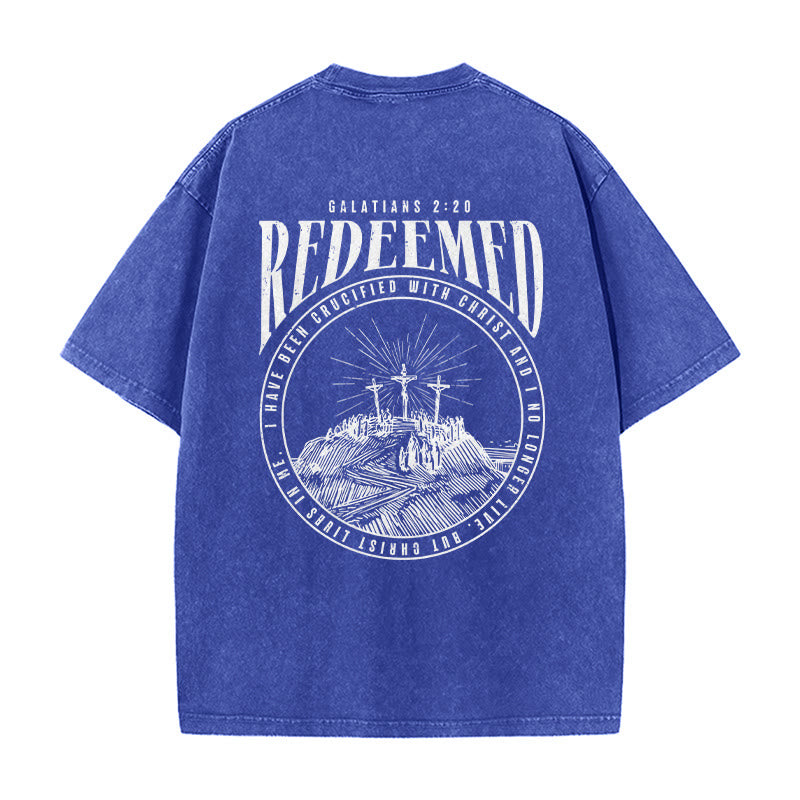 Christianartworkshop "Redeemed" Galatians 2:20 Front & Back Print Washed Unisex T-Shirt
