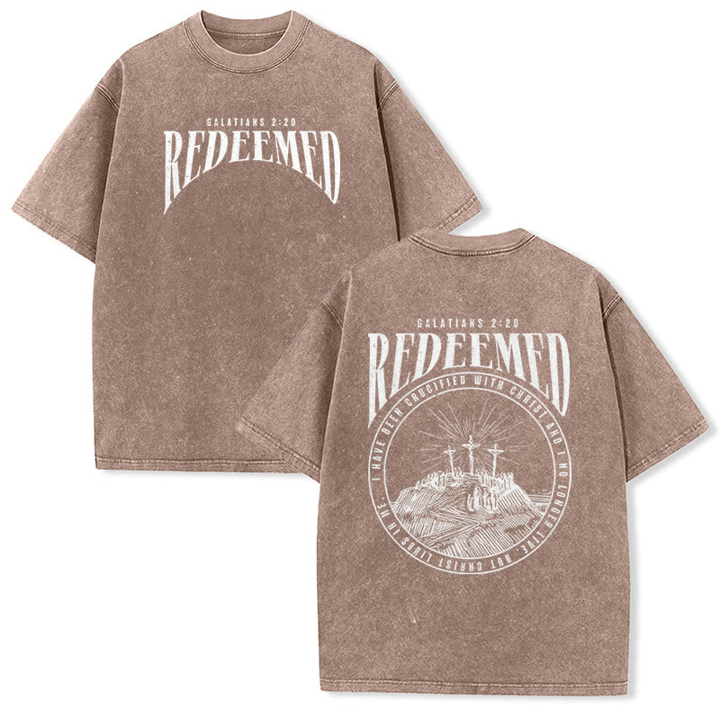 Christianartworkshop "Redeemed" Galatians 2:20 Front & Back Print Washed Unisex T-Shirt