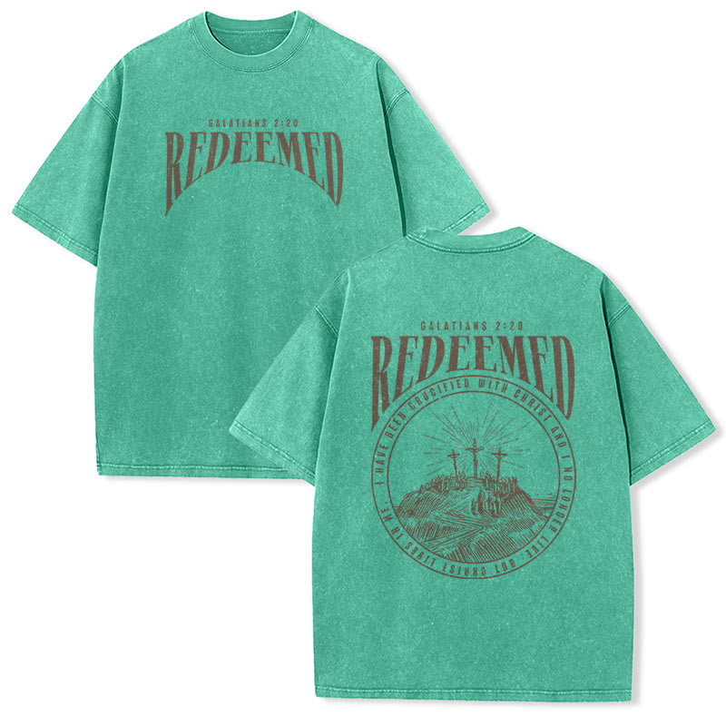 Christianartworkshop "Redeemed" Galatians 2:20 Front & Back Print Washed Unisex T-Shirt