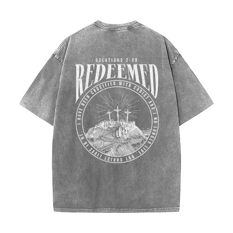 Christianartworkshop "Redeemed" Galatians 2:20 Front & Back Print Washed Unisex T-Shirt