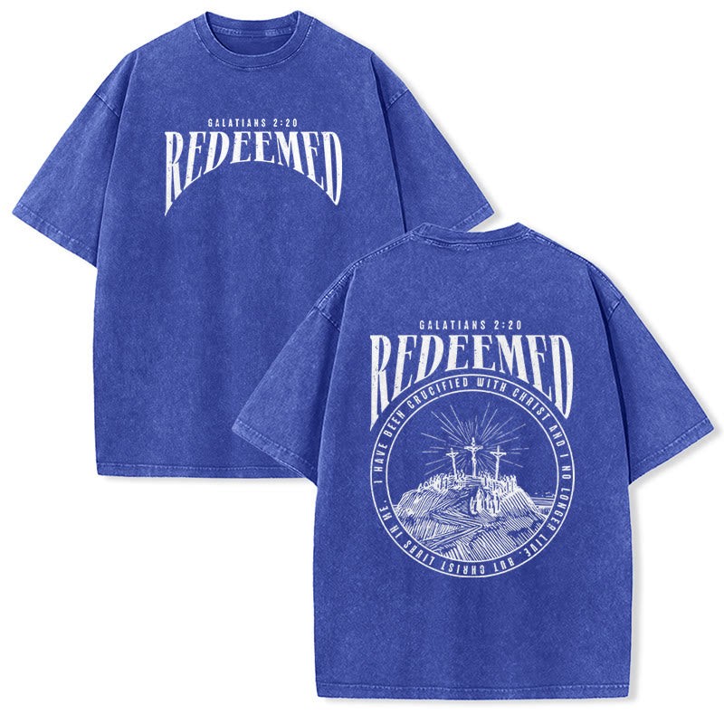 Christianartworkshop "Redeemed" Galatians 2:20 Front & Back Print Washed Unisex T-Shirt