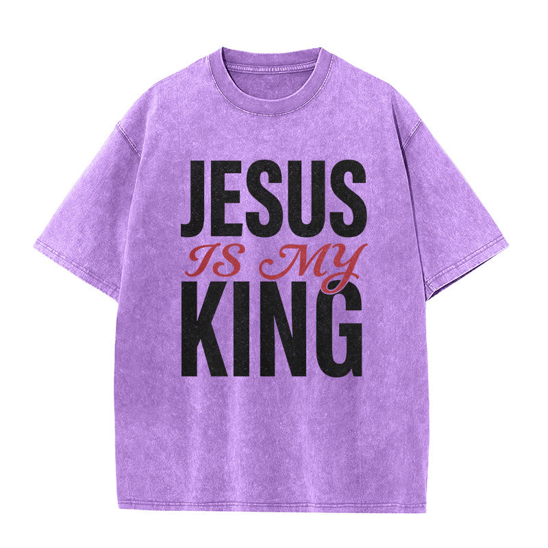 Christianartworkshop Jesus Is My King Casual Believer Washed Unisex T-Shirt