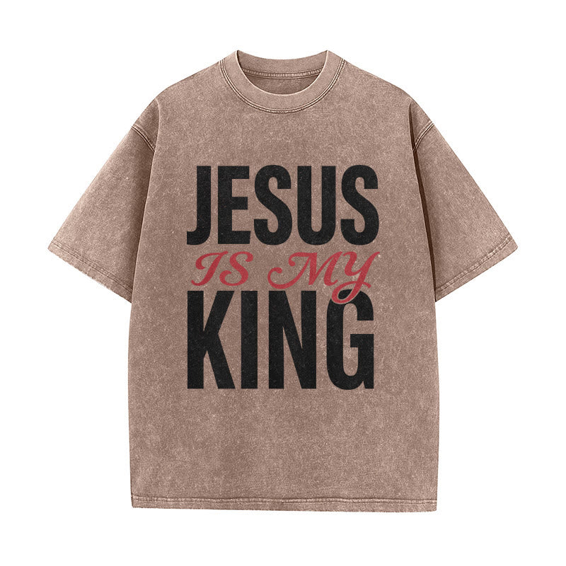 Christianartworkshop Jesus Is My King Casual Believer Washed Unisex T-Shirt