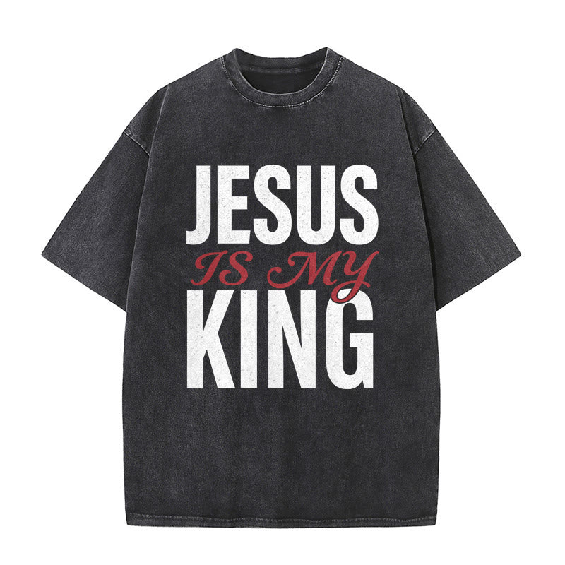 Christianartworkshop Jesus Is My King Casual Believer Washed Unisex T-Shirt