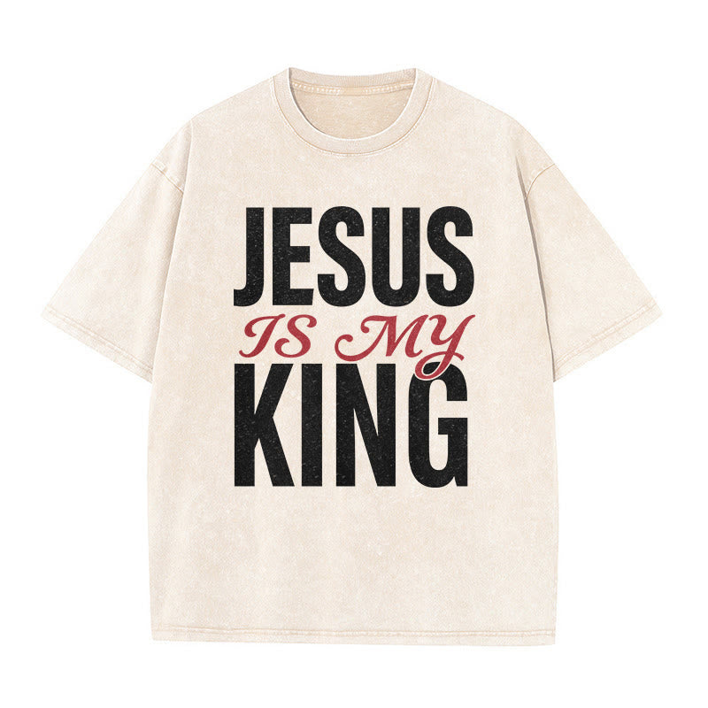 Christianartworkshop Jesus Is My King Casual Believer Washed Unisex T-Shirt